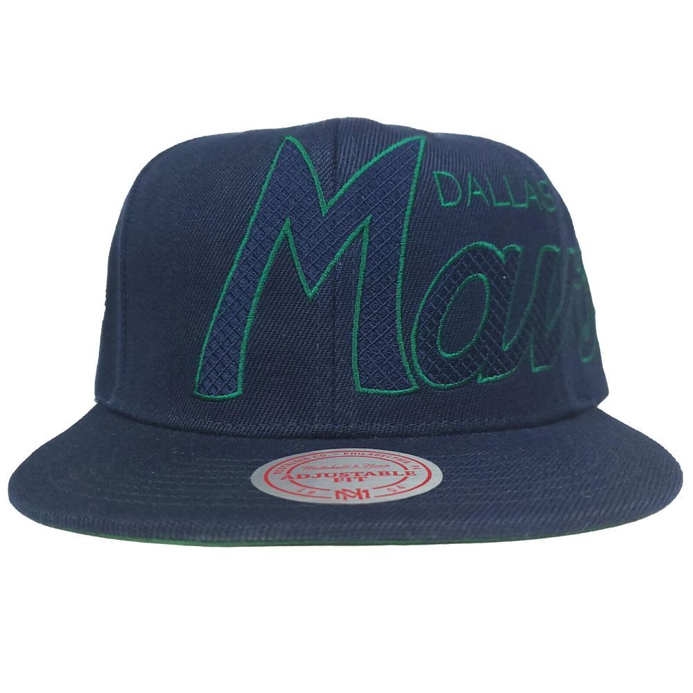 Dallas Mavs Mitchell & Ness Snapback Hat Cap Script Logo Wrap Around Navy New